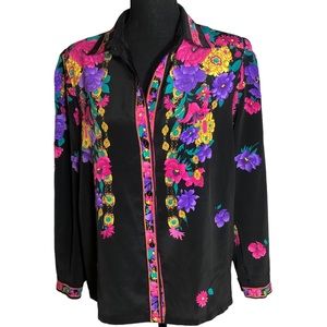 Floral vintage style satin/Silk Button Down SuJin Fashion S/M